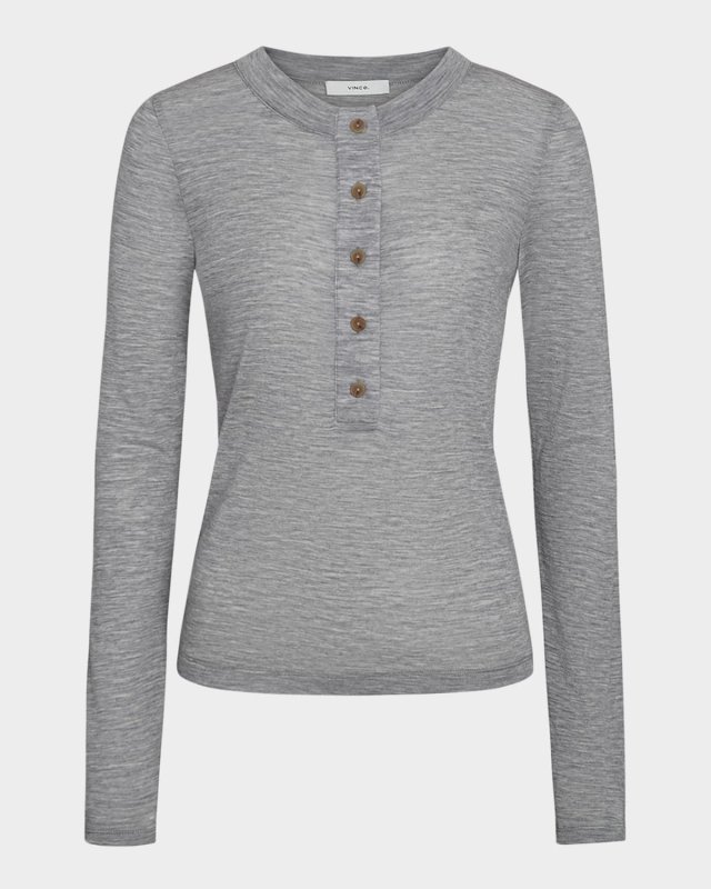 Long-Sleeve Wool Henley Top